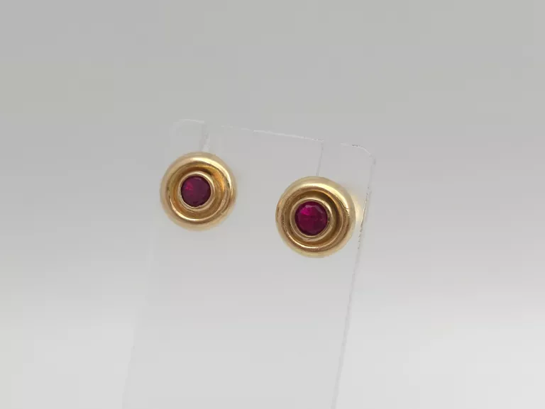 ZŁOTE KOLCZYKI CZERWONE CYRKONIE SZTYFT  - 585 14K 2,10G