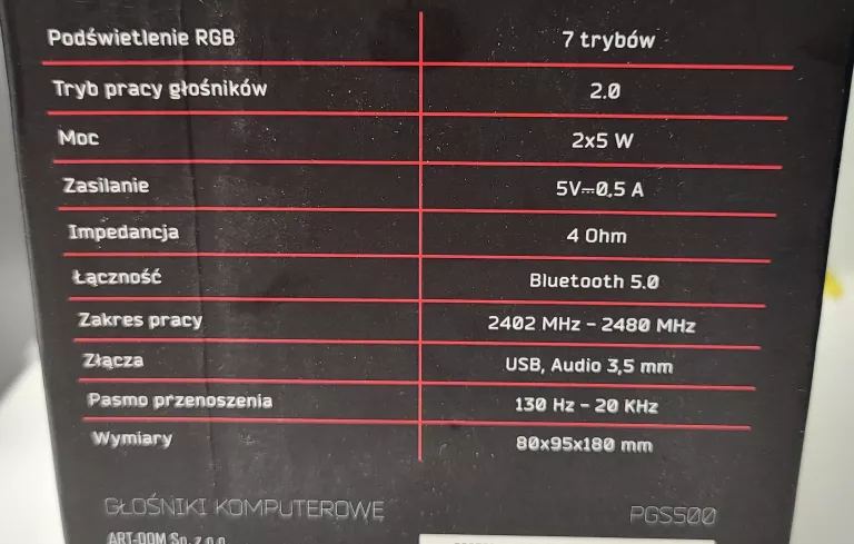 GŁOŚNIKI KOMPUTEROWE Z FUNKCJĄ BT MAD DOG PGS500 / KARTONIK