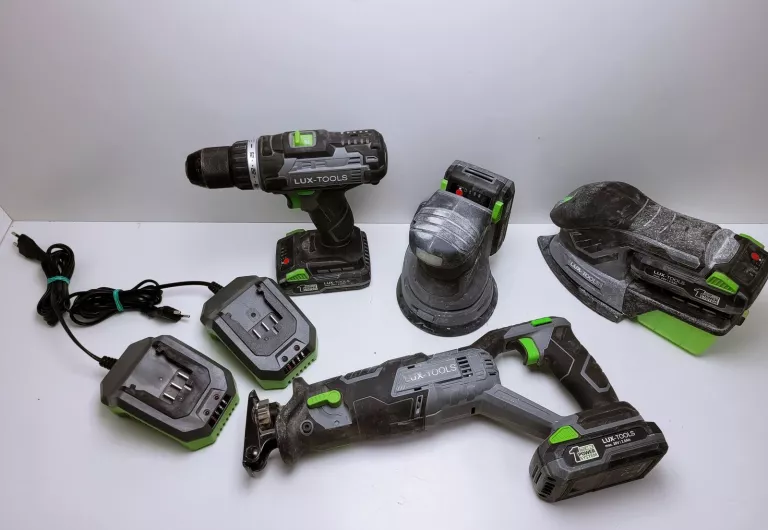 ZESTAW ELEKTRONARZĘDZI LUX TOOLS WKRETARKA,PIŁA SZABLASTA, 2 X SZLIFIERKA