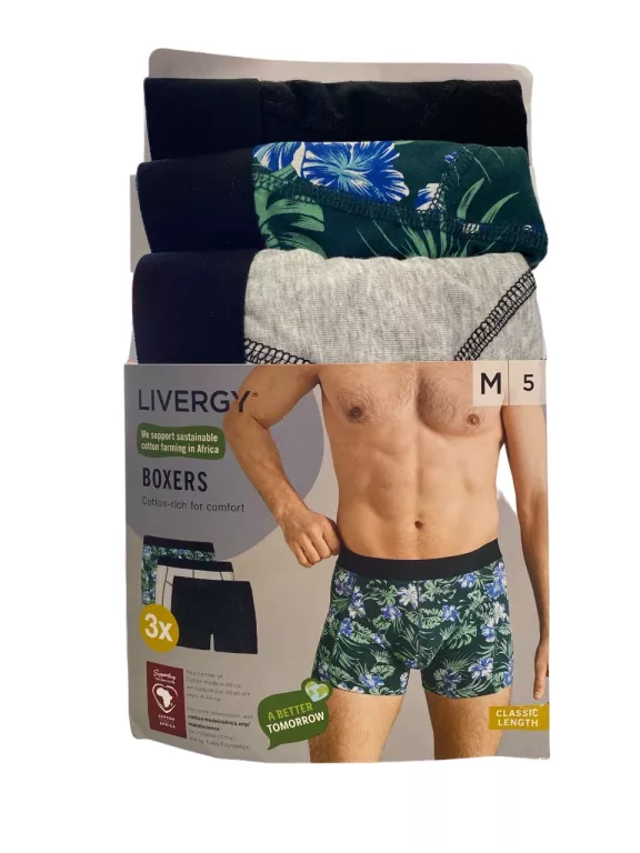 LIVERGY BOKSERKI MĘSKIE Z BAWEŁNĄ, 3 PARY M