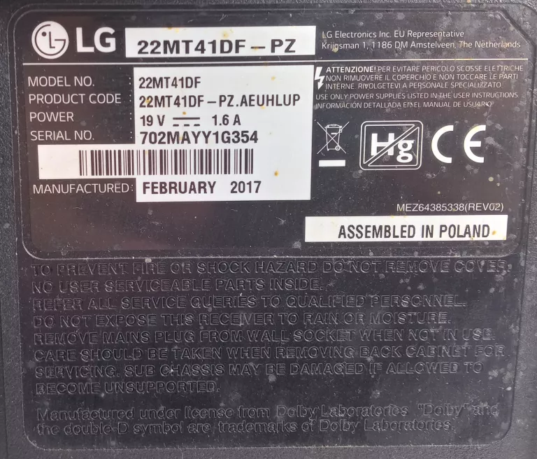 MONITOR Z FUNKCJĄ TV LG 22MT41DF-PZ