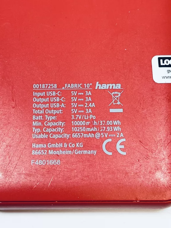 POWERBANK HAMA FABRIC 10 10000MAH *