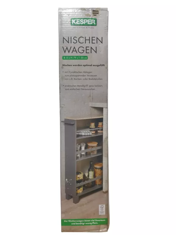 REGAŁ KUCHENNY WĄSKI TRZYPOZIOMOWY GRAFITOWY WÓZEK NISZOWY
