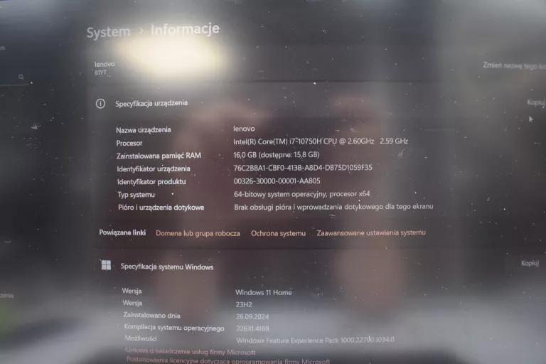 LAPTOP LENOVO LEGION 7 I7-10750H/16GB RAM/RTX2060/1TB SSD #OPIS