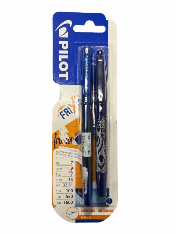 DŁUGOPIS ZMAZYWALNY ŚCIERALNY PILOT FRIXION 0.7MM NIEBIESKI - 2 SZTUKI
