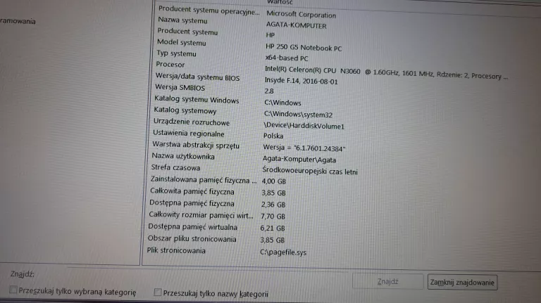 LAPTOP HP 250 G5 NOOTEBOOK PC + TORBA + ŁADOWARKA 500 GB WINDOWS 7