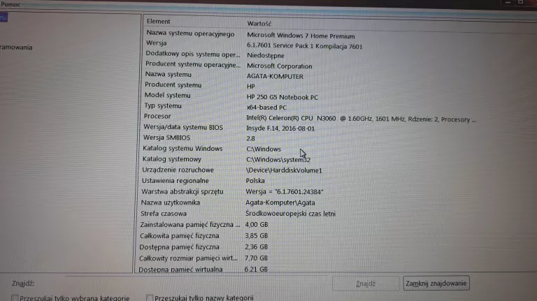 LAPTOP HP 250 G5 NOOTEBOOK PC + TORBA + ŁADOWARKA 500 GB WINDOWS 7