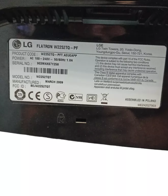 MONITOR LG FLATRON W2252TQ