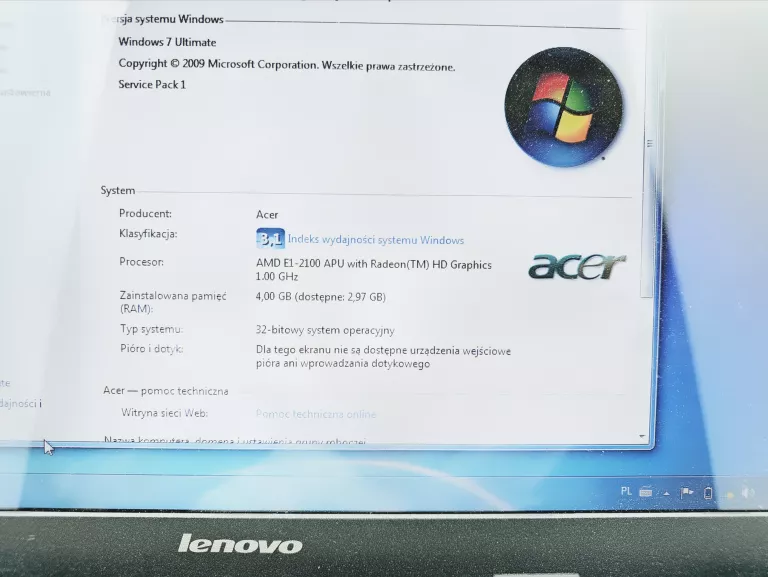 LAPTOP LENOVO G505 + ŁADOWARKA WIN 7/AMD E1/4GB RAMU/1TB HDD