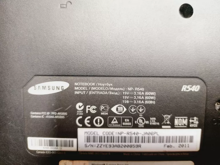 LAPTOP SAMSUNG R540 8GB/120GB/INTEL CORE I5 ZASILACZ TORBA