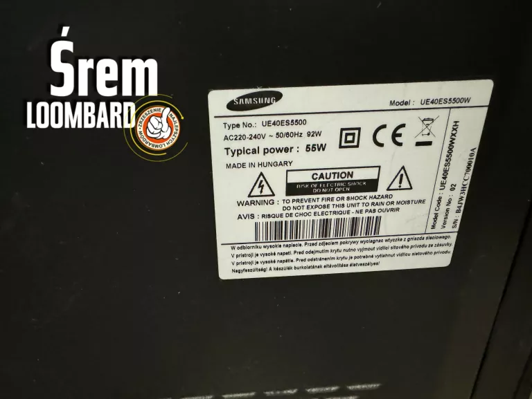 TELEWIZOR SAMSUNG UE40ES5500W + PILOT + ZASILACZ