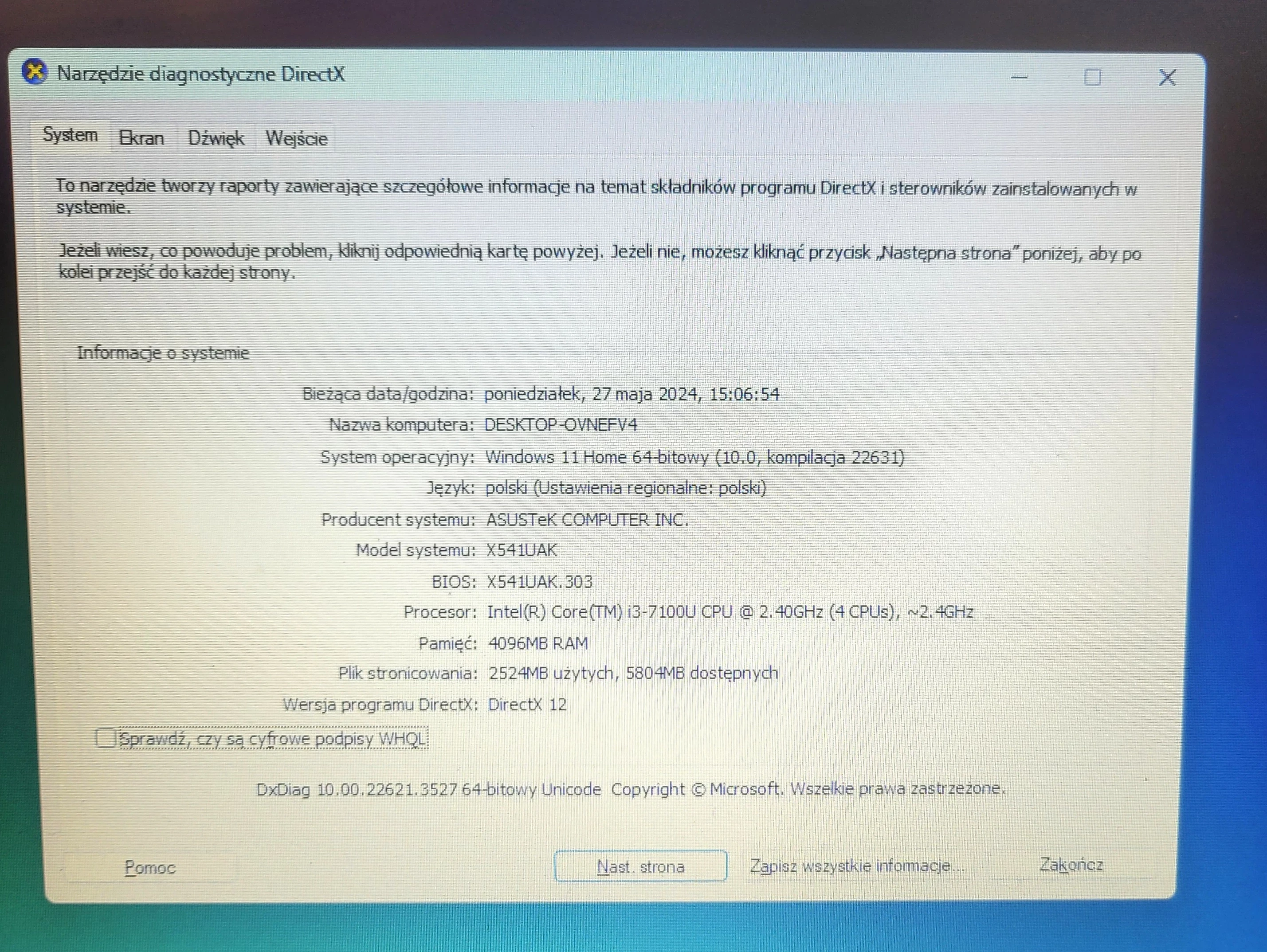 laptop-asus-f541u-4128gb-uszkodzony-wielkosc-pamieci-ram-brak