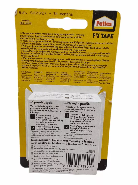 PATTEX TAŚMA MONTAŻOWA FIX 80 KG 1,5 M X 19 MM