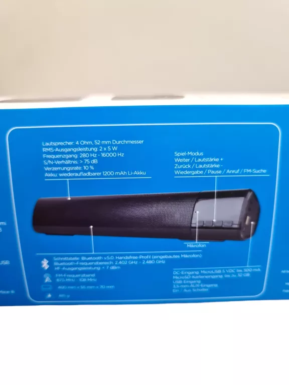 GŁOŚNIK SOUNDBAR BT Z WBUDOWANYM MIKROFONEM CZARNY