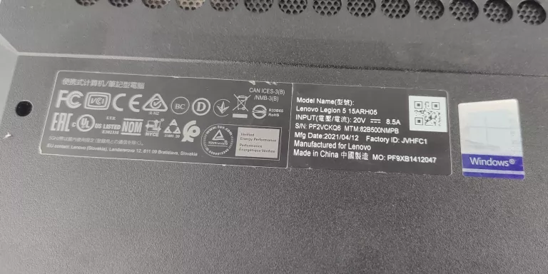 LAPTOP LENOVO LEGION 5 15ARH05 16/512GB GTX1650