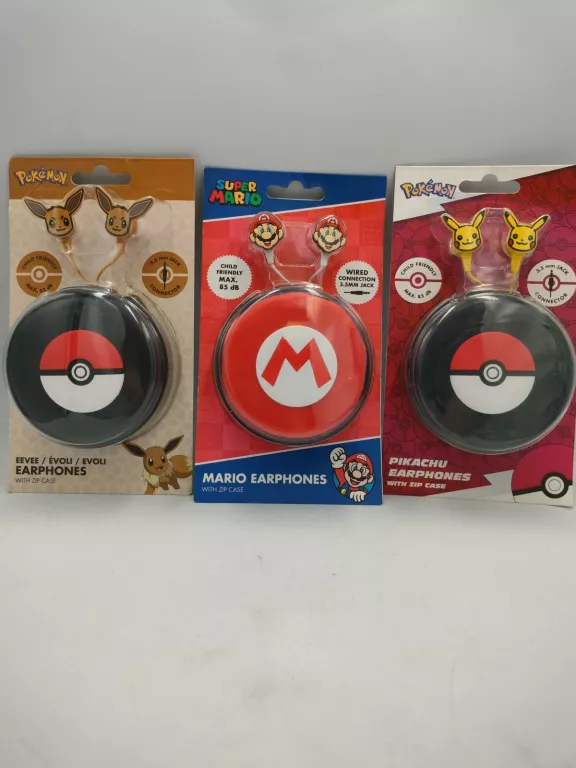 SŁUCHAWKI DOUSZNE PRZEWODOWE DLA DZIECI POKEMON LUB MARIO RÓŻNE RODZAJE