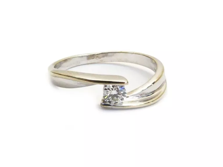 ZŁOTY PIERŚCIONEK 585 BIAŁE ZŁOTO BRYLANT 0,16CT R14