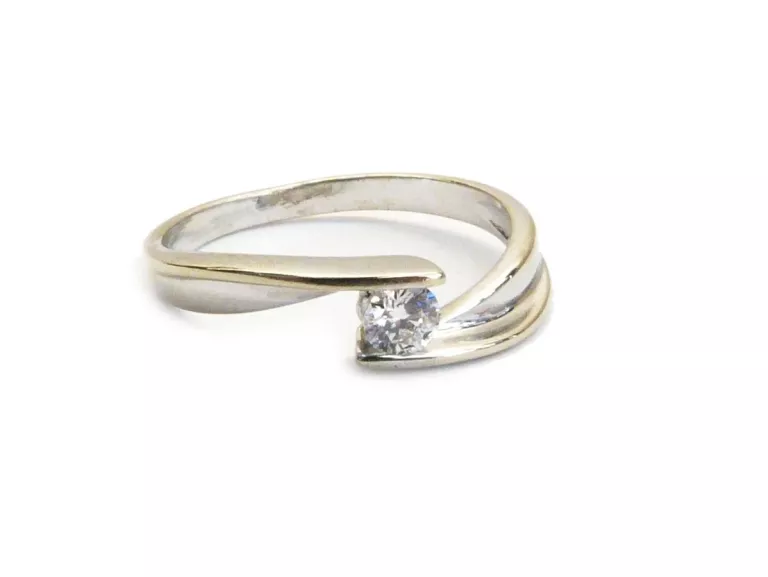 ZŁOTY PIERŚCIONEK 585 BIAŁE ZŁOTO BRYLANT 0,16CT R14