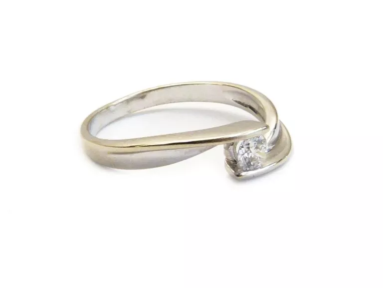 ZŁOTY PIERŚCIONEK 585 BIAŁE ZŁOTO BRYLANT 0,16CT R14