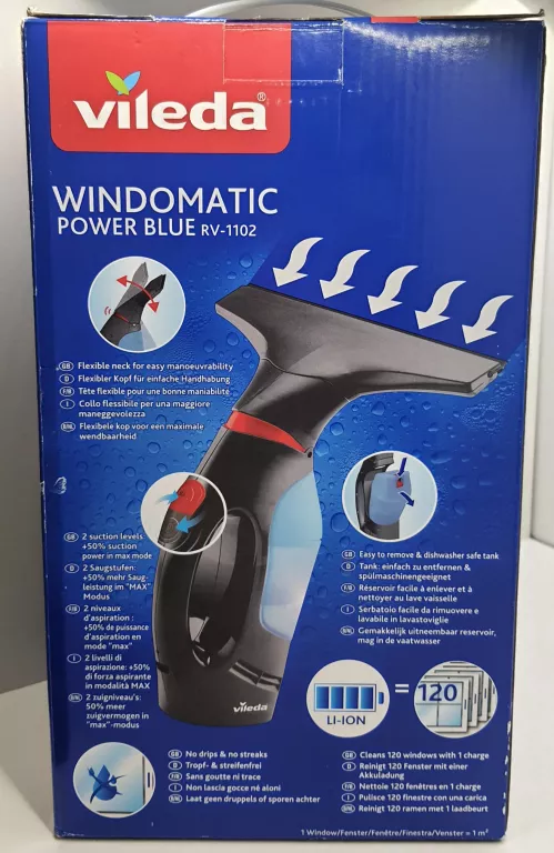 MYJKA DO OKIEN VILEDA WINDOMATIC POWER BLUE + ŚCIĄGACZKA DO SZYB