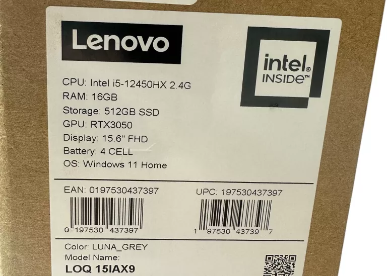 LAPTOP LENOVO LOQ 15IAX9 512GB/16GB / RTX3050!