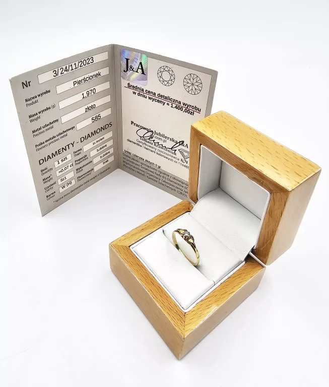 ZŁOTY PIERŚCIONEK Z BRYLANTEM 1,97GR, P.585 + CERTYFIKAT