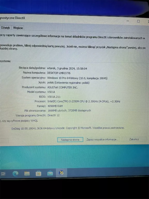 LAPTOP ASUS X501A /CELERON /4GB RAM /500 GB /WIN 10 + POD