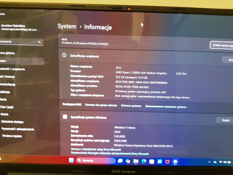 LAPTOP ASUS VIVOBOOK 15X M1503Q 15,6"/RYZEN5/16GB/512GB