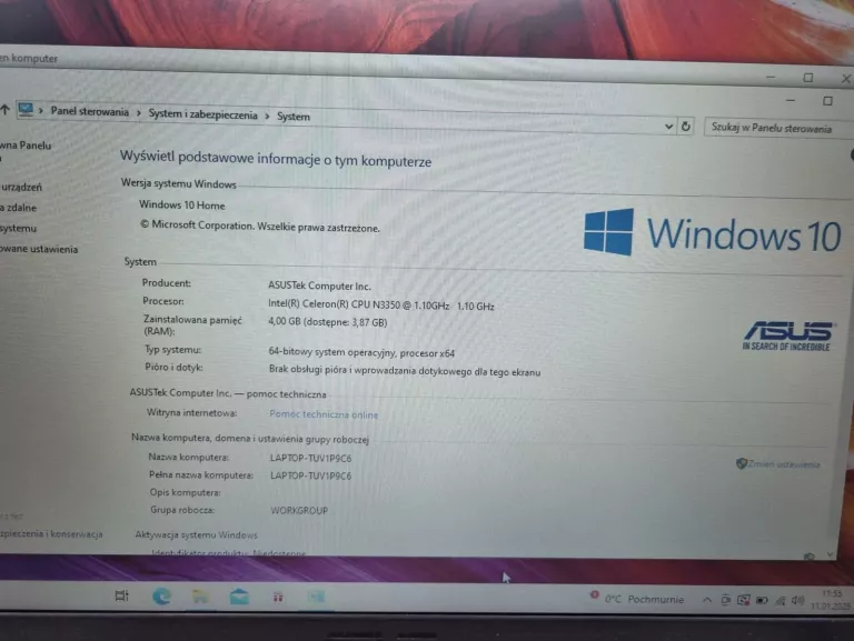 LAPTOP ASUS VIVOBOOK X540N CELERON N3350/4/250GB/WIN10