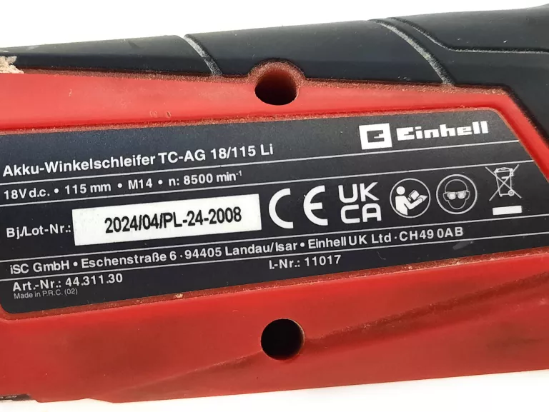 SZLIFIERKA KATOWA EINHELL TC-AG 18/115 LI + BATERIA + ŁADOWARKA