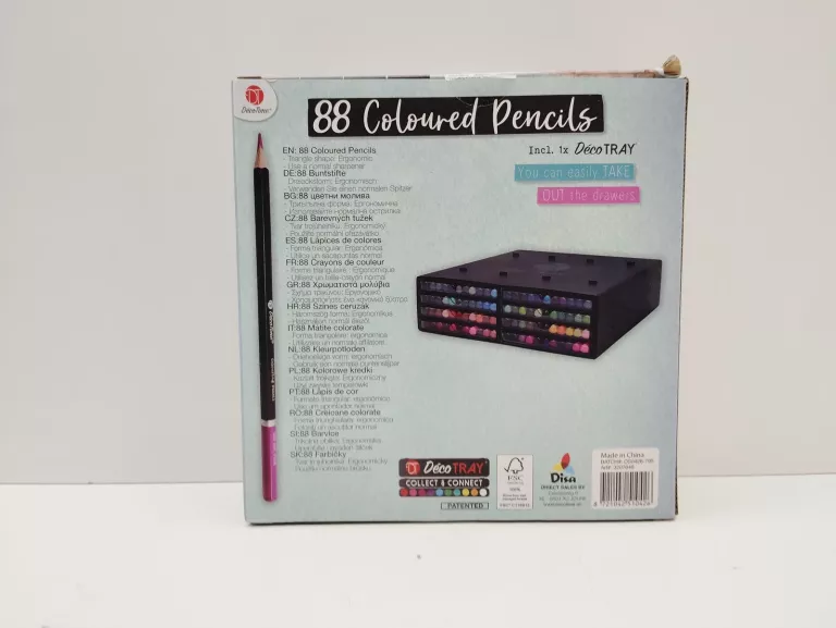 KREDKI OŁÓWKOWE PROFESJONALNE DECOTIME 88 SZTUK ORGANIZER Z SZUFLADKAMI