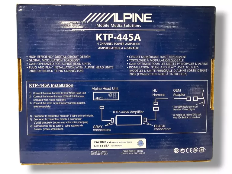 ALPINE KTP-445A WZMACNIACZ MOCY 4X100 MAŁE WYMIARY