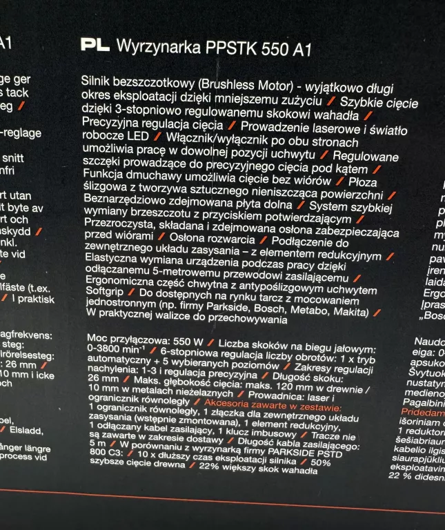 WYRZYNARKA BEZSZCZOTKOWA PARKSIDE PERFORMANCE PPSTK 550 A1 JAK NOWA!!