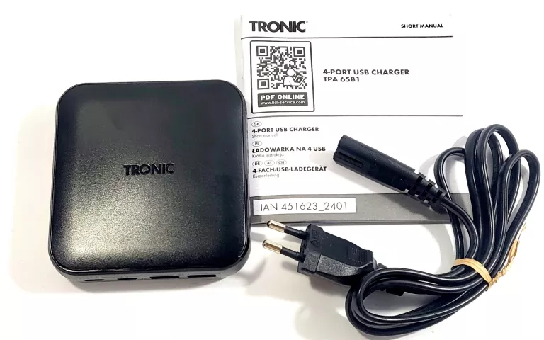 TRONIC ŁADOWARKA USB 4-PORTOWA, 65 W, CZARNA, KABEL 1,2