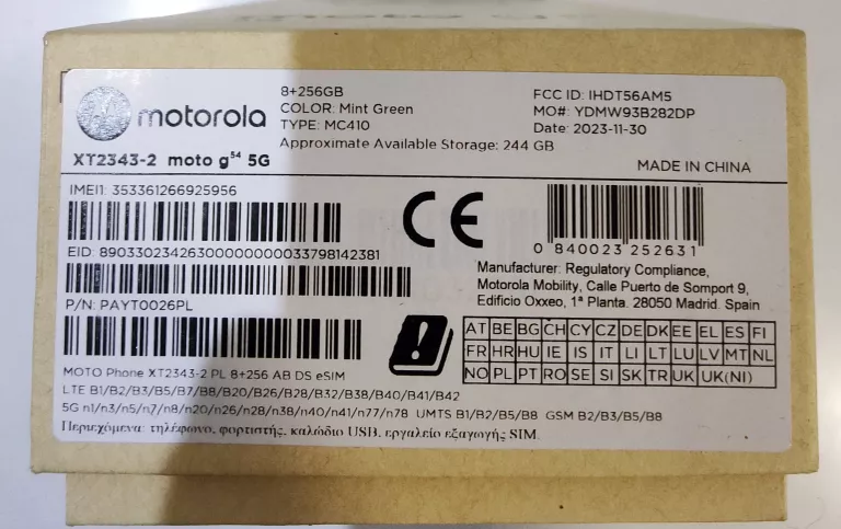 TELEFON MOTOROLA MOTO G54 5G 8/256GB KOMPLET