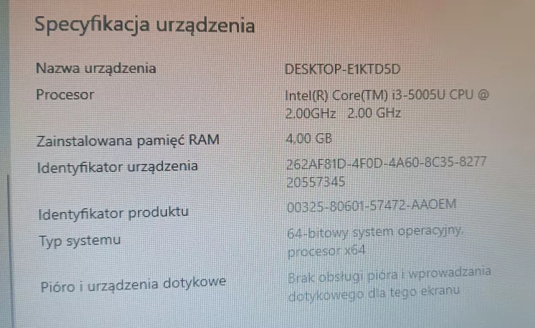 LAPTOP HP TPN-C125 INTEL CORE I3-5005U WIND 10 HOME+ŁADOWARKA