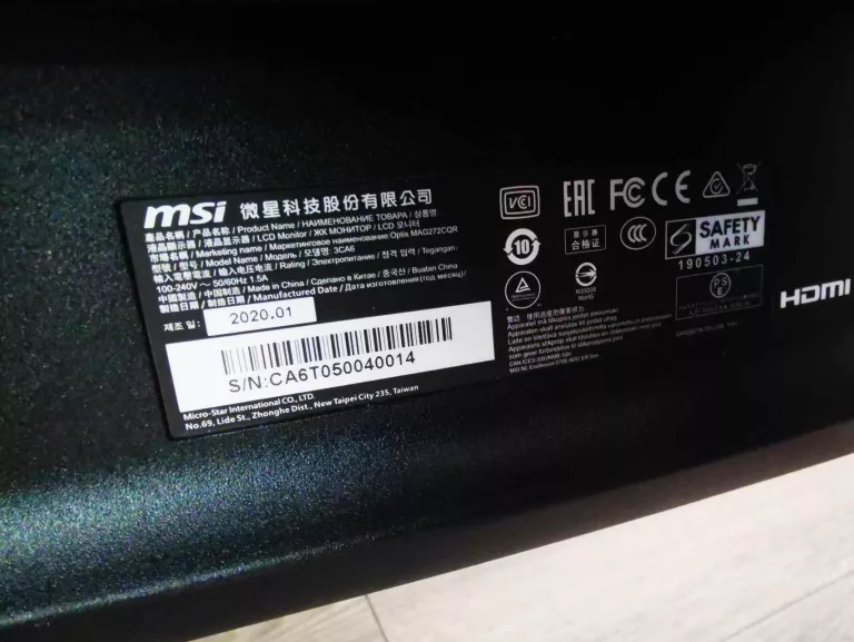 MONITOR GAMINGOWY MSI MAG272CQR USZKODZONY, NA CZĘŚCI