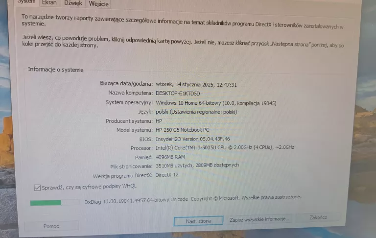 LAPTOP HP TPN-C125 INTEL CORE I3-5005U WIND 10 HOME+ŁADOWARKA