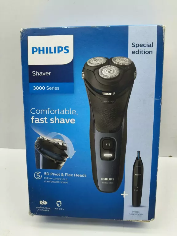 GOLARKA GŁOWICOWA PHILIPS TRYMER 3000 S3133/57, NA SUCHO I MOKRO + DO NOSA