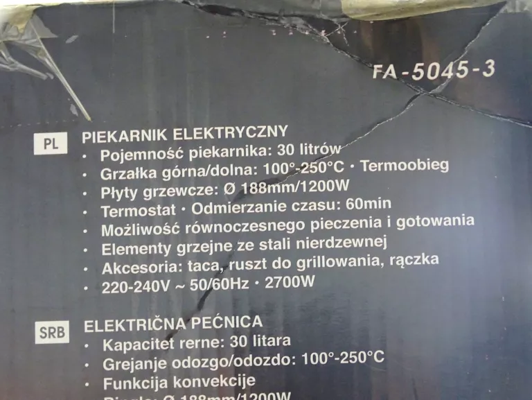 PIEKARNIK PIECYK FIRST AUSTRIA FA-5045-3 30L