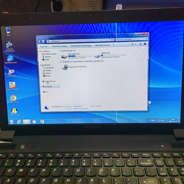 LAPTOP LENOVO B570E WIN 7/INTEL PENTIUM B950/4 GB RAM /320GB DYSK