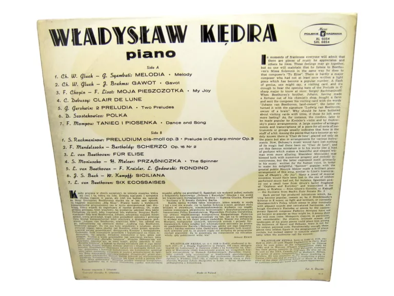 PŁYTA WINYLOWA  WŁADYSŁAW KĘDRA PLAYS PIANO FAVORITES