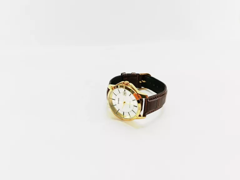 ZEGAREK MĘSKI CASIO MTP-V004 ZŁOTA TARCZA PASEK W BRĄZOWYM KOLORZE