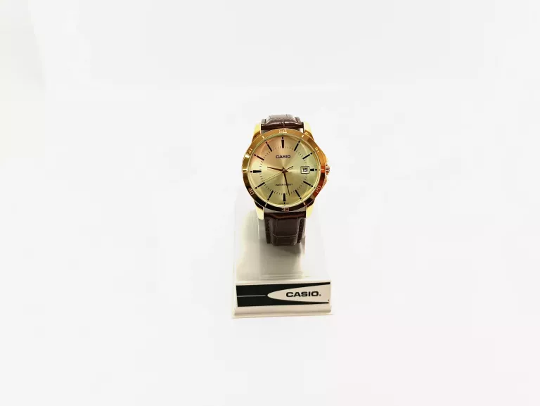 ZEGAREK MĘSKI CASIO MTP-V004 ZŁOTA TARCZA PASEK W BRĄZOWYM KOLORZE