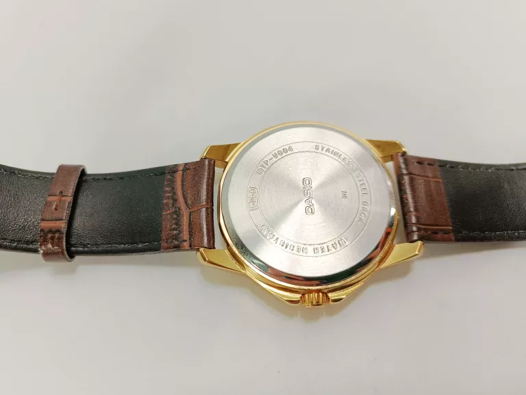ZEGAREK MĘSKI CASIO MTP-V004 ZŁOTA TARCZA PASEK W BRĄZOWYM KOLORZE