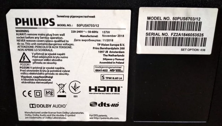 TELEWIZOR PHILIPS 50PUS6703/12 50" 4K UHD
