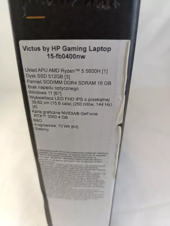 LAPTOP HP VICTUS 512GB GE FORCE RTX 3050 FABRYCZNIE ZAPAKOWANY