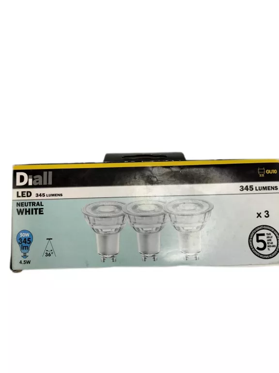 ŻARÓWKI DIALL LED 345L GU10 NAUTRAL WHITE 4,5W 3SZT
