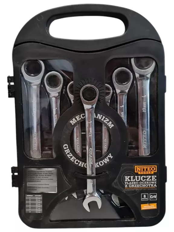 KLUCZE PŁASKO-OCZKOWE Z GRZECHOTKĄ 8 SZTUK NITEO TOOLS