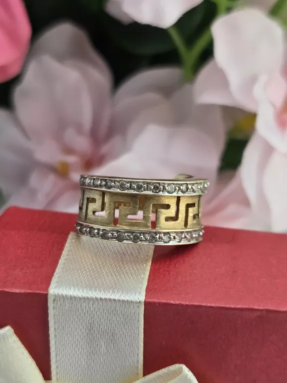 ZŁOTY PIERŚCIONEK GRECKI WZÓR I CYRKNIE 585 R.12 14K